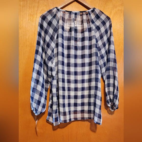 NWT Living Doll Sheer Blue Plaid Top - Picture 3 of 6